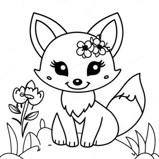 Cute Kawaii Fox With Flowers Coloring Page 6841-5457