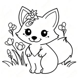 Cute Kawaii Fox With Flowers Coloring Page 6841-5458