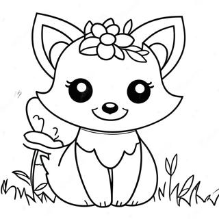 Cute Kawaii Fox With Flowers Coloring Page 6841-5459