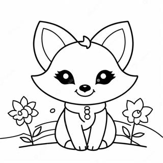 Cute Kawaii Fox With Flowers Coloring Page 6841-5460