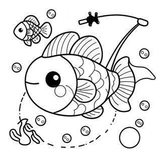 Cute Fishing Pole With Fish Coloring Page 68965-54590