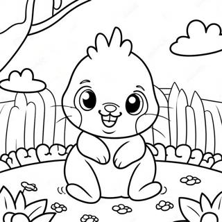 Happy Baby Bunny In The Garden Coloring Page 69915-55338