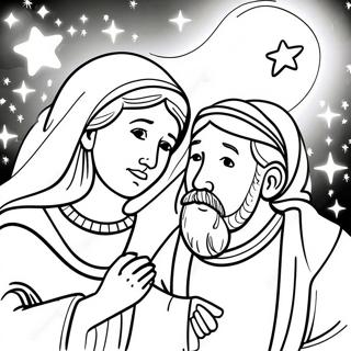 Mary And Joseph In A Beautiful Starry Night Coloring Page 70295-55634