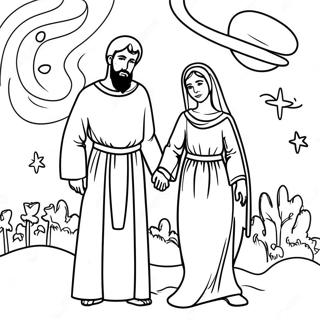 Mary And Joseph In A Beautiful Starry Night Coloring Page 70295-55635