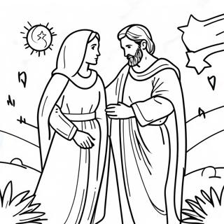 Mary And Joseph In A Beautiful Starry Night Coloring Page 70295-55636