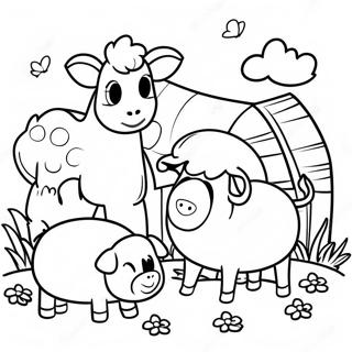 Cute Farm Animals Around Hay Coloring Page 70795-56045