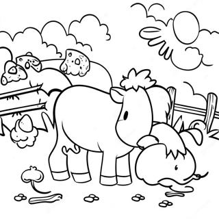 Cute Farm Animals Around Hay Coloring Page 70795-56048