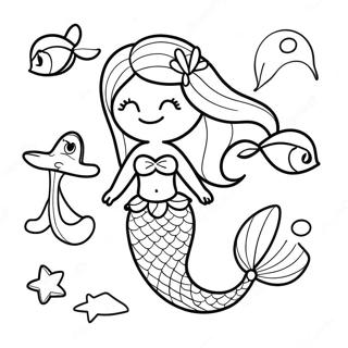 Colorful Mermaid With Dolphin Friends Coloring Page 71055-56242