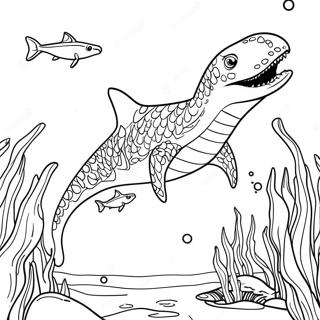 Mosasaurus Swimming In Ocean Coloring Page 7161-5698