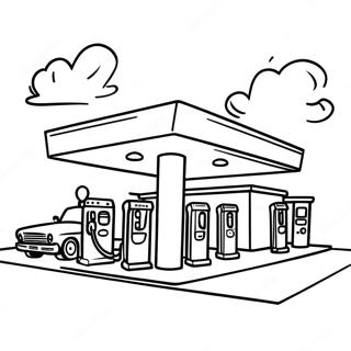 Busy Gas Station Scene Coloring Page 71805-56844