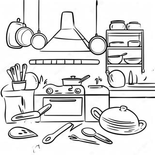 Bright Kitchen With Cooking Utensils Coloring Page 7281-5793