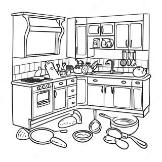 Bright Kitchen With Cooking Utensils Coloring Page 7281-5794