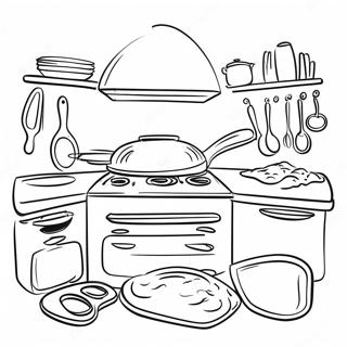 Bright Kitchen With Cooking Utensils Coloring Page 7281-5795