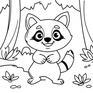 Cute Raccoon Playing In The Forest Coloring Page 7381-5865