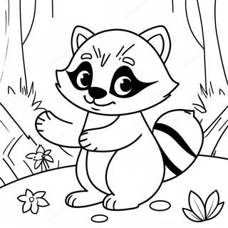 Cute Raccoon Playing In The Forest Coloring Page 7381-5868