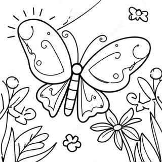 Colorful Butterfly In Garden Coloring Page 74045-58677