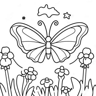 Colorful Butterfly In Garden Coloring Page 74045-58679