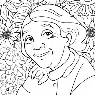 Sweet Grandma With Flowers Coloring Page 7491-5973