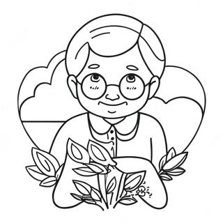 Sweet Grandma With Flowers Coloring Page 7491-5974