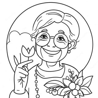 Sweet Grandma With Flowers Coloring Page 7491-5975