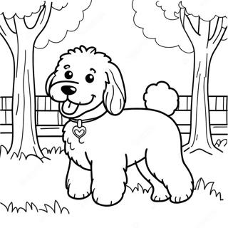 Fluffy Goldendoodle Playing In The Park Coloring Page 7881-6274