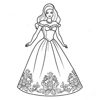 Classic Barbie In A Beautiful Dress Coloring Page 8201-6542