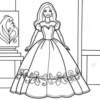 Classic Barbie In A Beautiful Dress Coloring Page 8201-6544