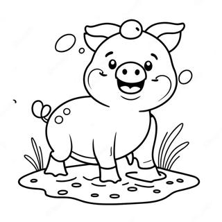 Happy Piggy Playing In Mud Coloring Page 8231-6569