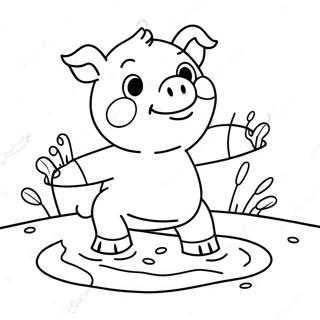 Happy Piggy Playing In Mud Coloring Page 8231-6570