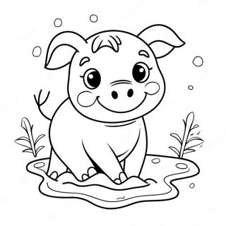 Happy Piggy Playing In Mud Coloring Page 8231-6571