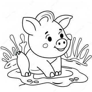 Happy Piggy Playing In Mud Coloring Page 8231-6572