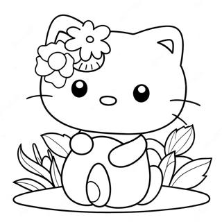 Söt Hello Kitty Med Blommor Färgläggningssida 8351-6652