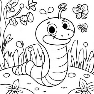 Happy Worm In Garden Coloring Page 8451-6718