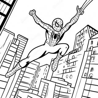 Spiderman Swinging Through City Coloring Page 861-689