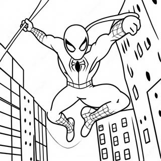 Spiderman Swinging Through City Coloring Page 861-690