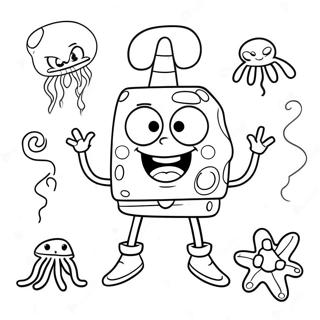 Happy Spongebob With Jellyfish Coloring Page 911-729