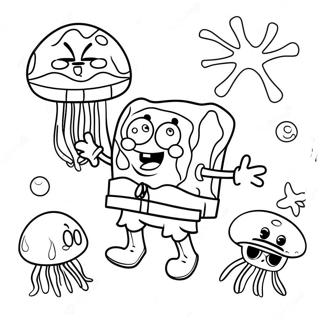 Happy Spongebob With Jellyfish Coloring Page 911-730