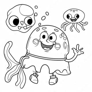 Happy Spongebob With Jellyfish Coloring Page 911-732