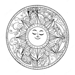 Bohemian Sun And Moon Mandala Coloring Page 9170-7303