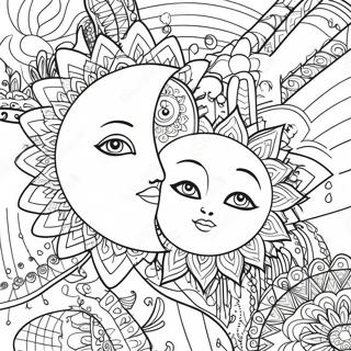 Bohemian Sun And Moon For Adults Coloring Pages