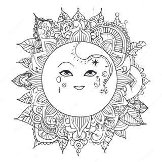 Intricate Bohemian Sun And Moon Coloring Page 9171-7290