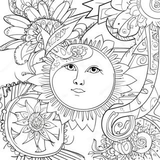 Intricate Bohemian Sun And Moon Coloring Page 9171-7291