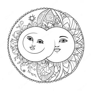 Intricate Bohemian Sun And Moon Coloring Page 9171-7292