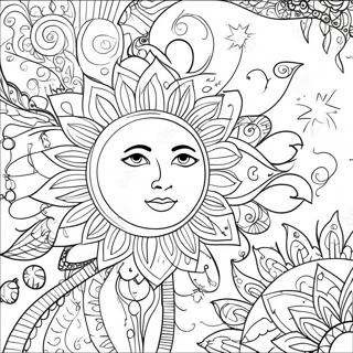 Intricate Bohemian Sun And Moon Coloring Page 9171-7389