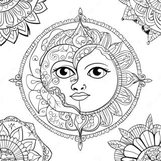 Intricate Bohemian Sun And Moon Coloring Page 9171-7392