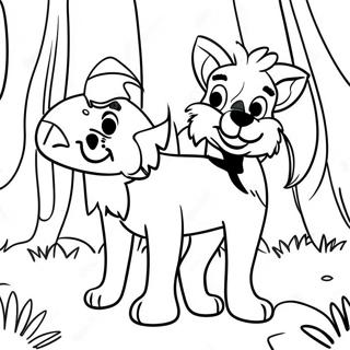 Playful Fox And Hound Friends Coloring Page 9311-7503