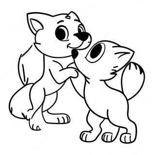 Playful Fox And Hound Friends Coloring Page 9311-7504