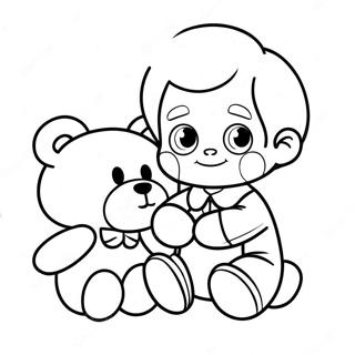 Cute Boy With Teddy Bear Valentine Coloring Page 9331-7517