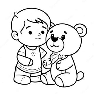 Cute Boy With Teddy Bear Valentine Coloring Page 9331-7519