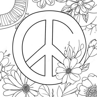 Colorful Peace Sign With Flowers Coloring Page 941-742